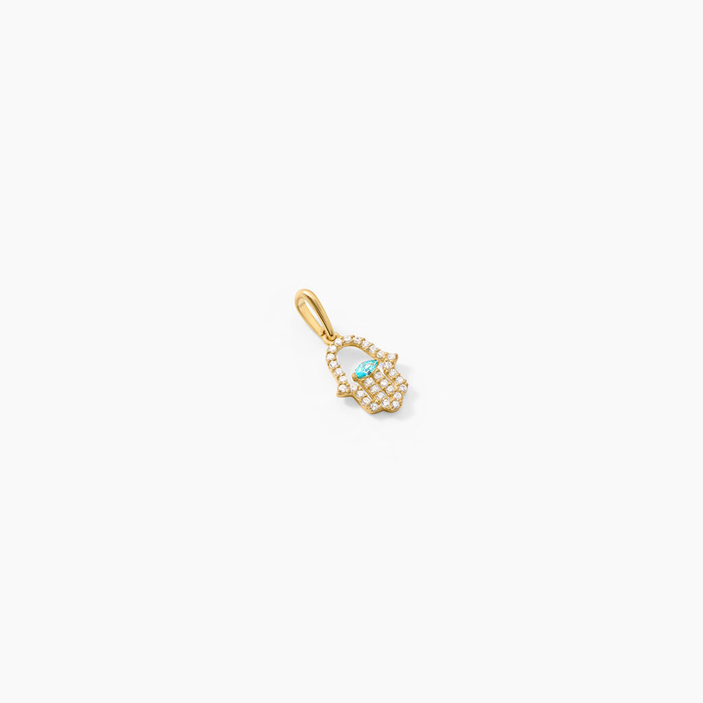 Pendentif Fatima Argent Dor&eacute; A L'Or 750/1000 Oxyde De Zirconium - Pendentifs Femme | Histoire d&rsquo;Or