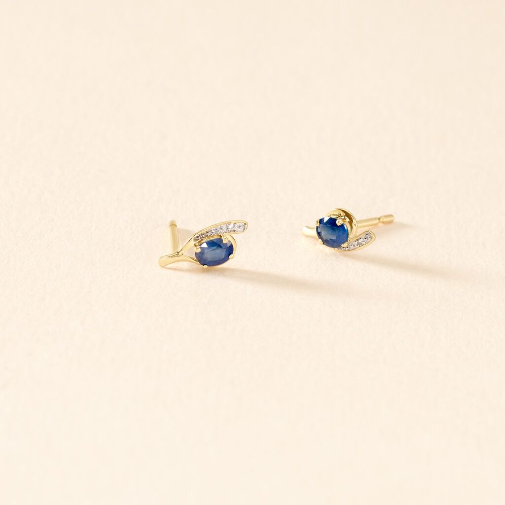 Bijoux D'oreilles Emotion Or Jaune Saphir Diamant - Clous d'oreilles Femme | Histoire d’Or
