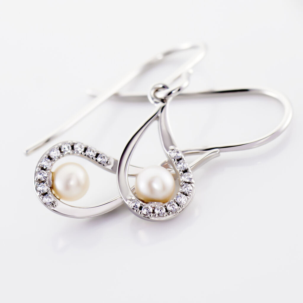 Boucles D'oreilles Pendantes Akiko Argent  Perle De Culture Et Oxyde - Boucles d'oreilles fantaisie Femme | Histoire d’Or