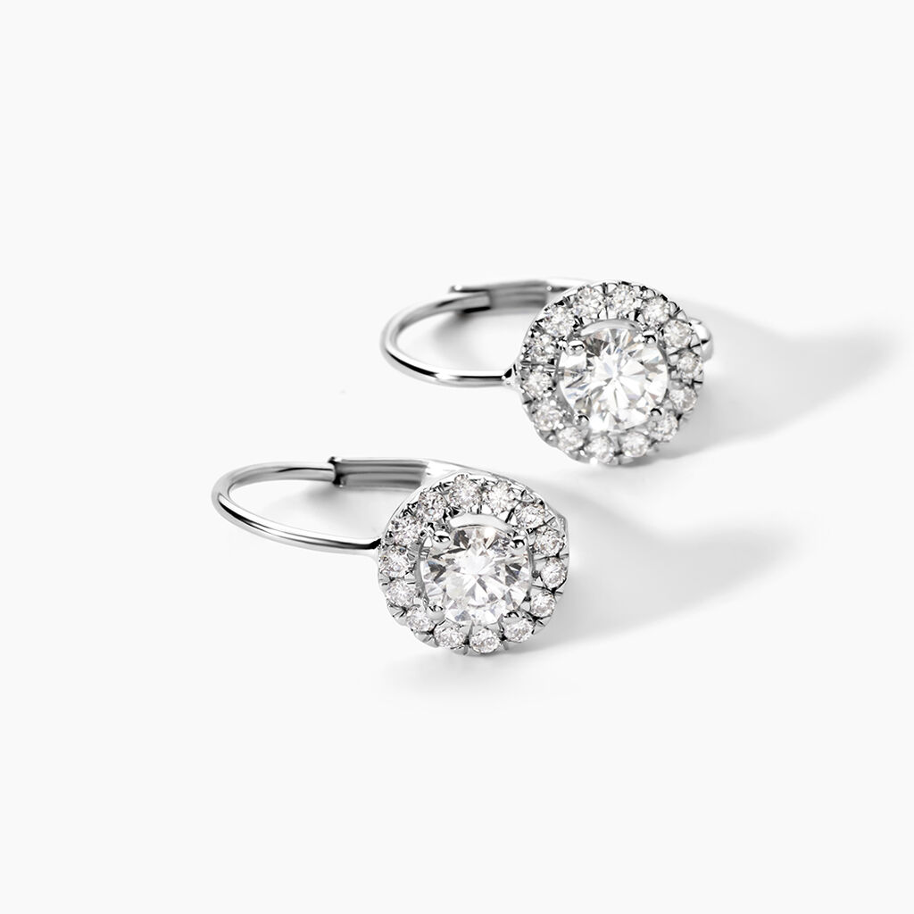 Boucles D'oreilles Pendantes Mentoura Or Blanc Diamant Synth&eacute;tique - Boucles d'oreilles pendantes Femme | Histoire d&rsquo;Or