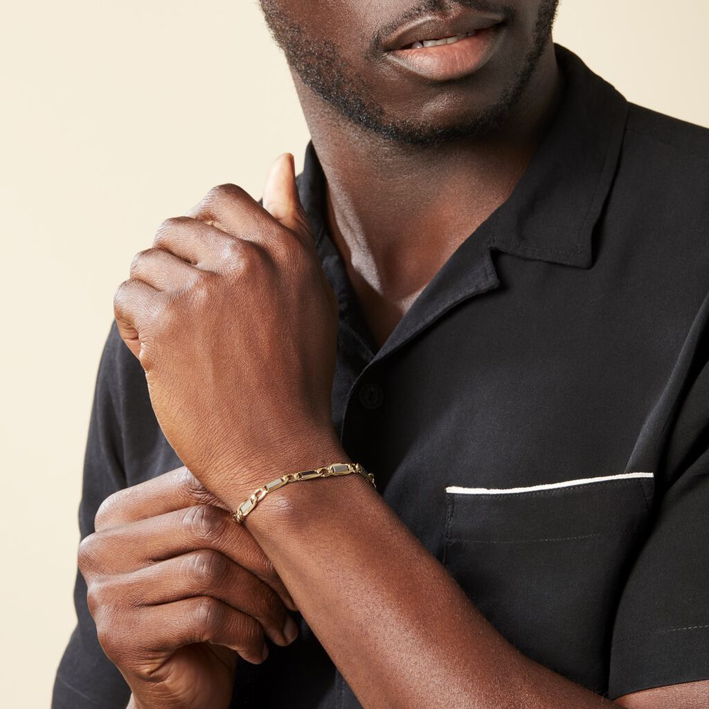 Bracelet Or Bicolore Maille Plaquette - Bracelets chaîne Homme | Histoire d’Or