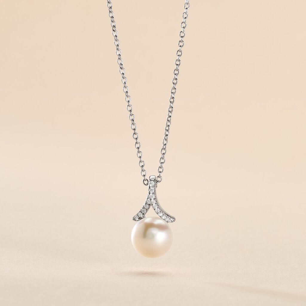Collier Albine Argent Blanc Perle De Culture Et Oxyde De Zirconium - Colliers fantaisie Femme | Histoire d’Or