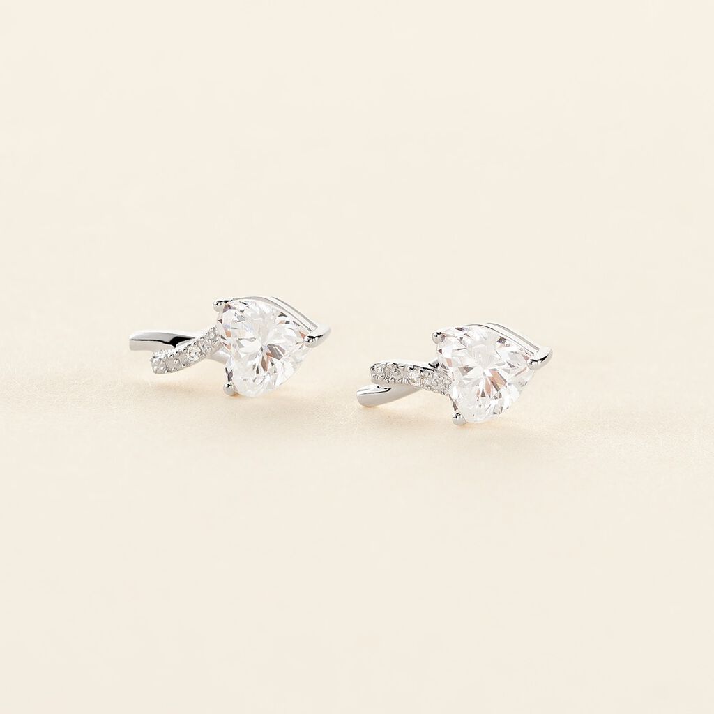 Boucles D'oreilles Puces Clothilde Or Blanc Oxyde De Zirconium - Clous d'oreilles Femme | Histoire d’Or