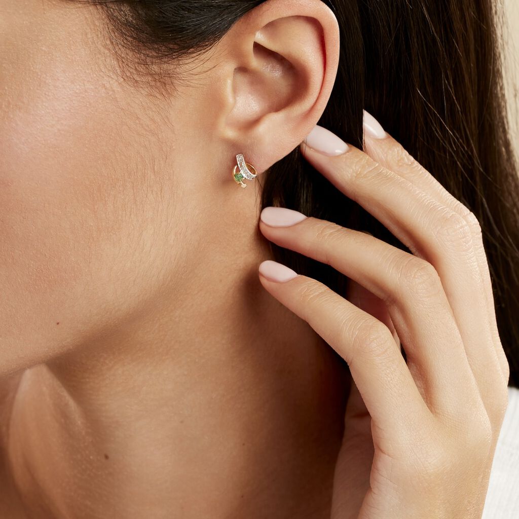 Boucles D'oreilles Puces Loubra Or Jaune Emeraude - Clous d'oreilles Femme | Histoire d’Or