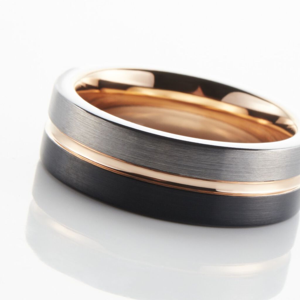 Bague Jourdan Echo Tungstene Tricolore Blanc / Rose / Noir - Bagues Homme | Histoire d’Or