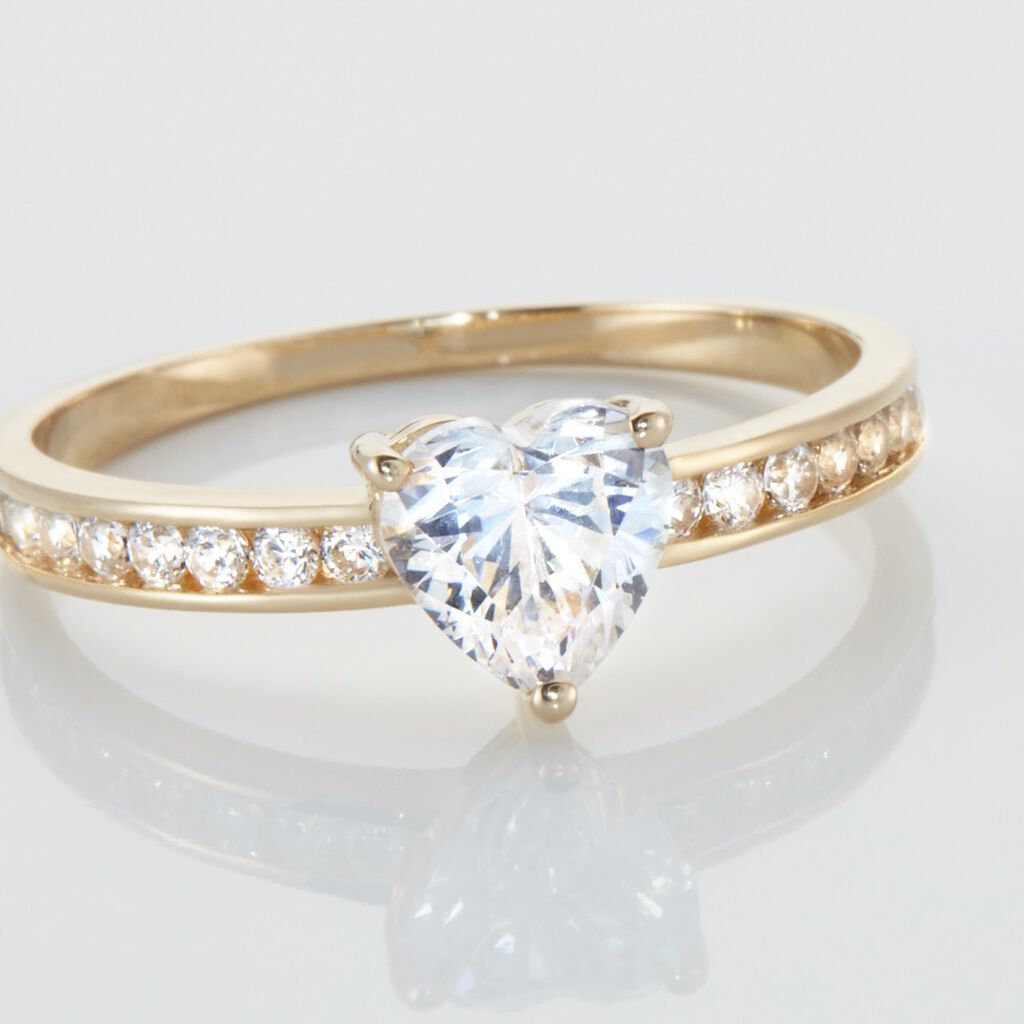 Bague Or Jaune Solitaire Accompagné Robbie Oxyde De Zirconium - Bagues solitaires Femme | Histoire d’Or