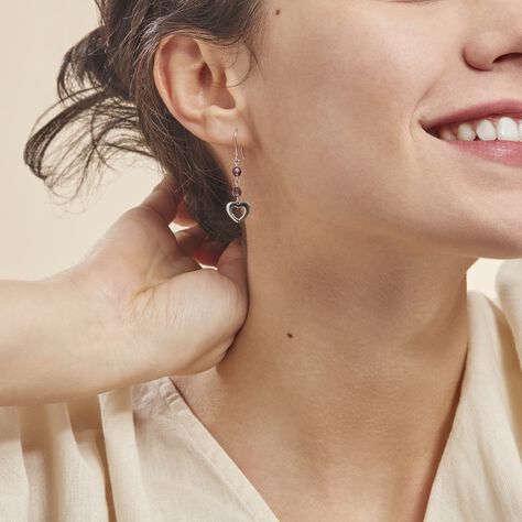Boucles D'oreilles Pendantes Hazan Argent Blanc Pierre De Synthese - Boucles d'Oreilles Coeur Femme | Histoire d’Or