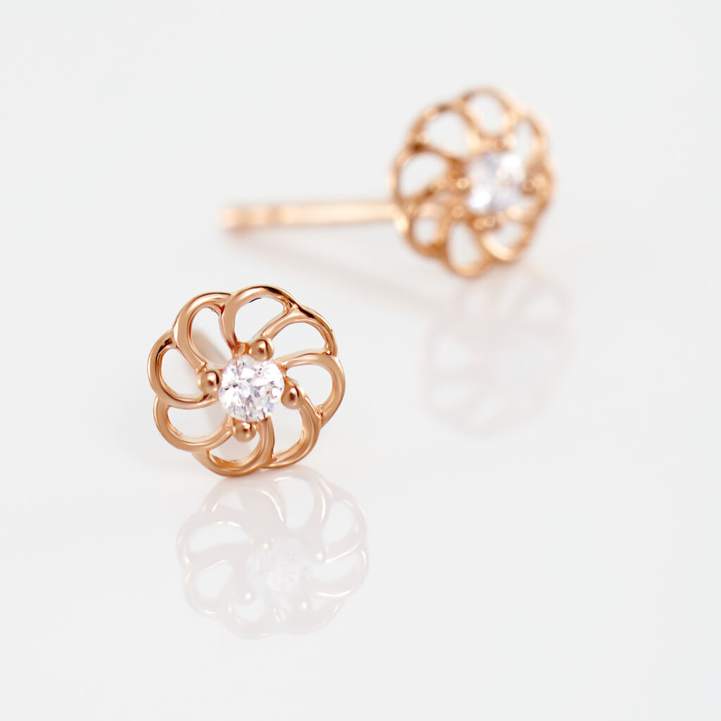 Boucles D'oreilles Puces Eleanor Fleur Or Rose Oxyde De Zirconium - Clous d'oreilles Femme | Histoire d’Or