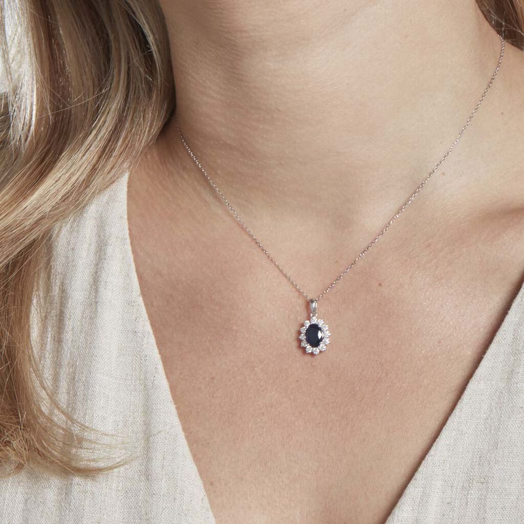 Pendentif Or Blanc Saphir Diamants - Pendentifs Femme | Histoire d’Or