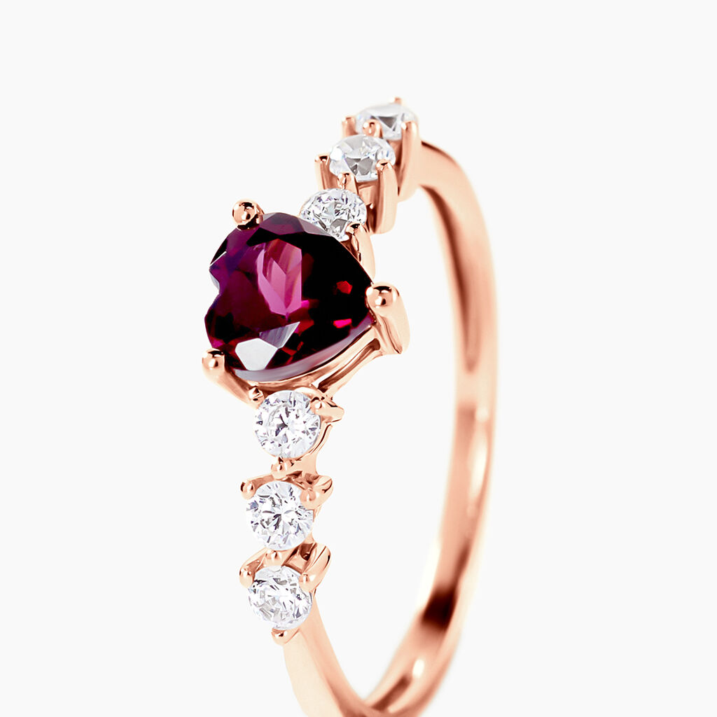 Bague Solitaire Accompagn&eacute; Or Rose Samanta Rhodolite - Bagues solitaires Femme | Histoire d&rsquo;Or