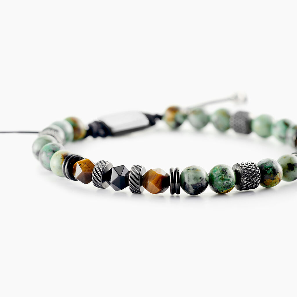 Bracelet Jourdan Archimedes Acier Argenté Oeil De Tigre Turquoise - Nouveautés bijoux Homme | Histoire d’Or