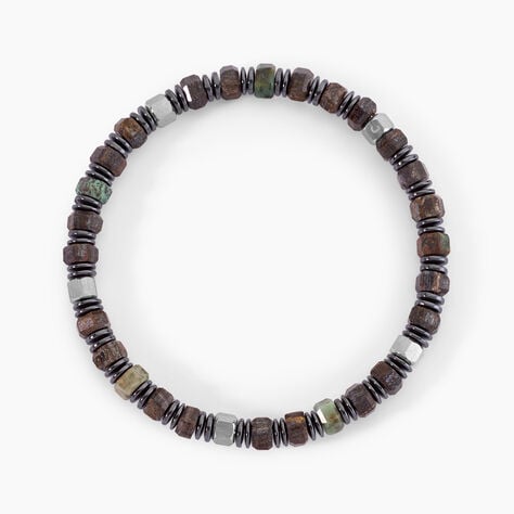 Bracelet Naturel Acier Argent&eacute; Bronzite Turquoise H&eacute;matite - Bracelets Pierre Homme | Histoire d&rsquo;Or