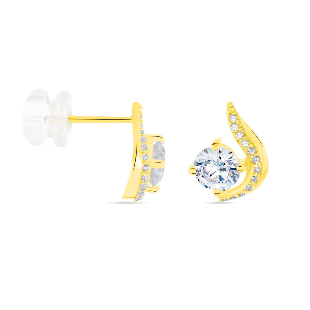 Boucles D'oreilles Puces Sevde Or Jaune Oxyde De Zirconium - Clous d'oreilles Femme | Histoire d’Or