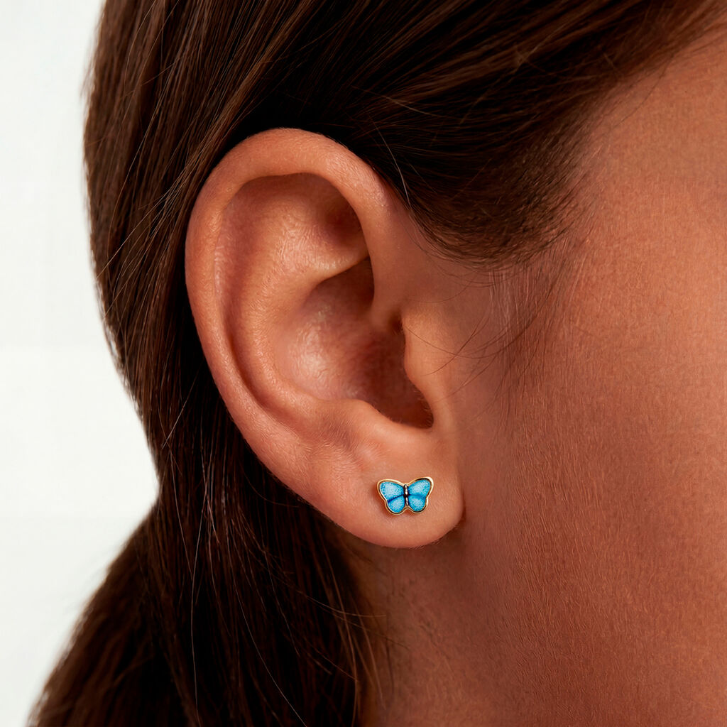 Boucles D'oreilles Puces Sulivia Papillon Or Jaune - Clous d'oreilles Enfant | Histoire d&rsquo;Or