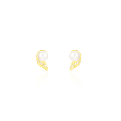Boucles D'oreilles Puces Antoinette Or Jaune Perle De Culture - Clous d'oreilles Femme | Histoire d’Or
