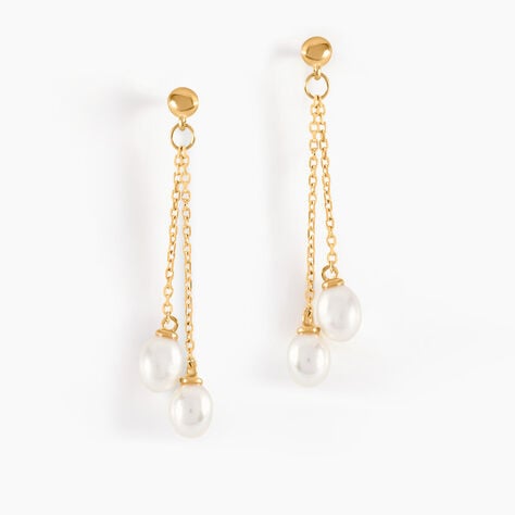 Boucles D'oreilles Pendantes Carrine 2 Fils Or Jaune Perle De Culture - Boucles d'oreilles pendantes Femme | Histoire d&rsquo;Or