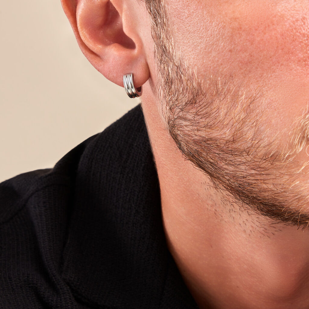 Créole Unitaire Elgin Acier Blanc - Boucles d'oreilles créoles Homme | Histoire d’Or