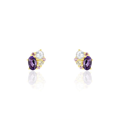 Boucles D'oreilles Pendantes Or Jaune Amethyste Et Topaze Et Péridot - Boucles d'oreilles pendantes Femme | Histoire d’Or