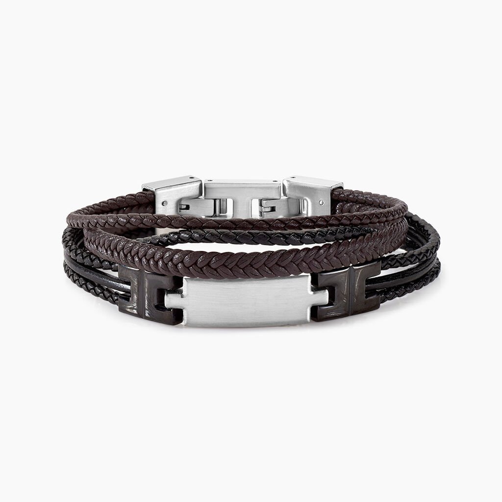 Bracelet Jourdan Thasos Cuir Noir Et Marron - Bracelets Homme | Histoire d’Or