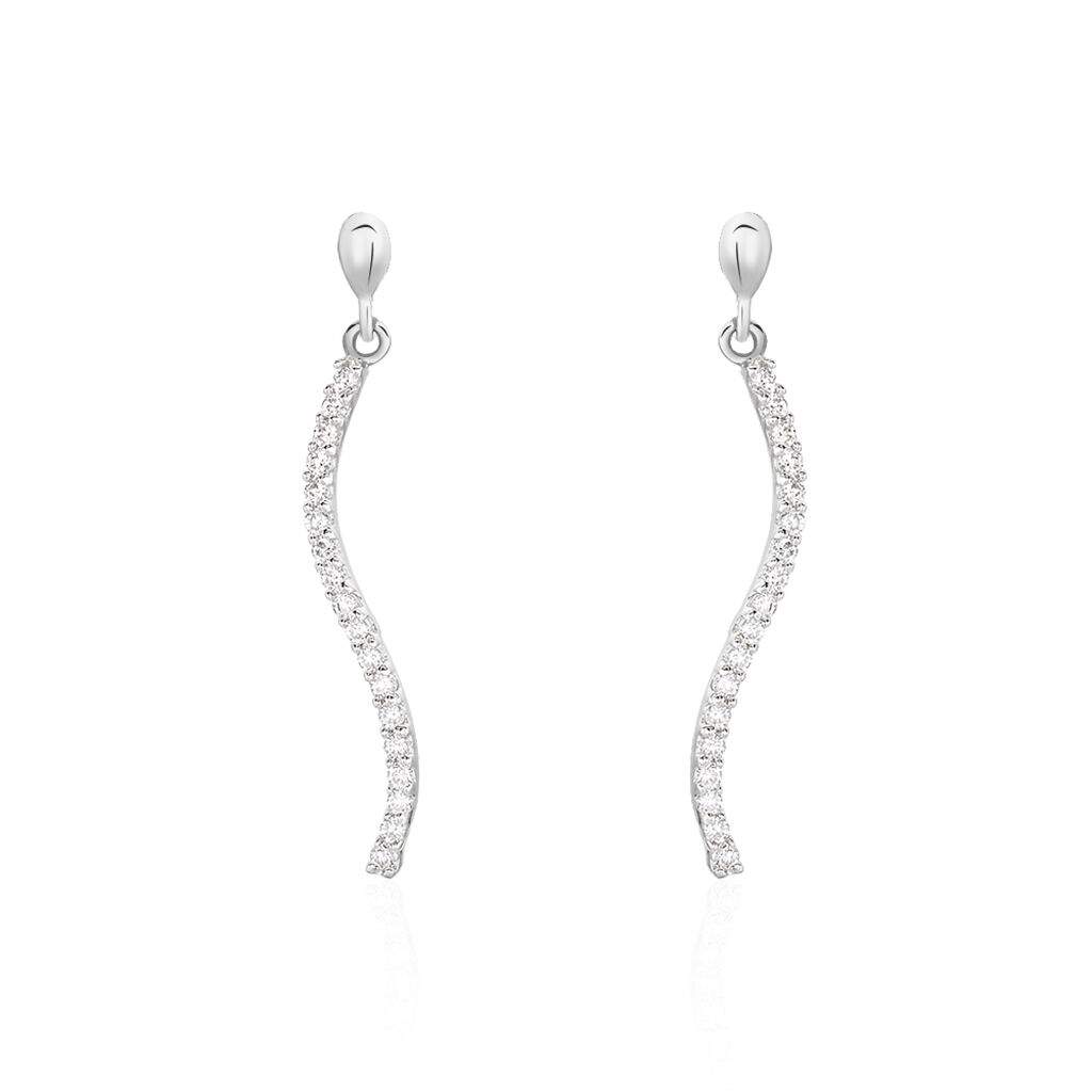 Boucles D'oreilles Pendantes Torsade Or Blanc Oxyde De Zirconium - Boucles d'oreilles pendantes Femme | Histoire d&rsquo;Or