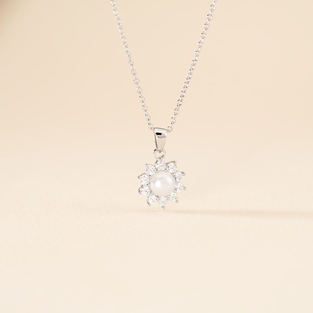 Collier Argent Blanc Cheri Perle De Culture Oxydes De Zirconium - Colliers fantaisie Femme | Histoire d&rsquo;Or