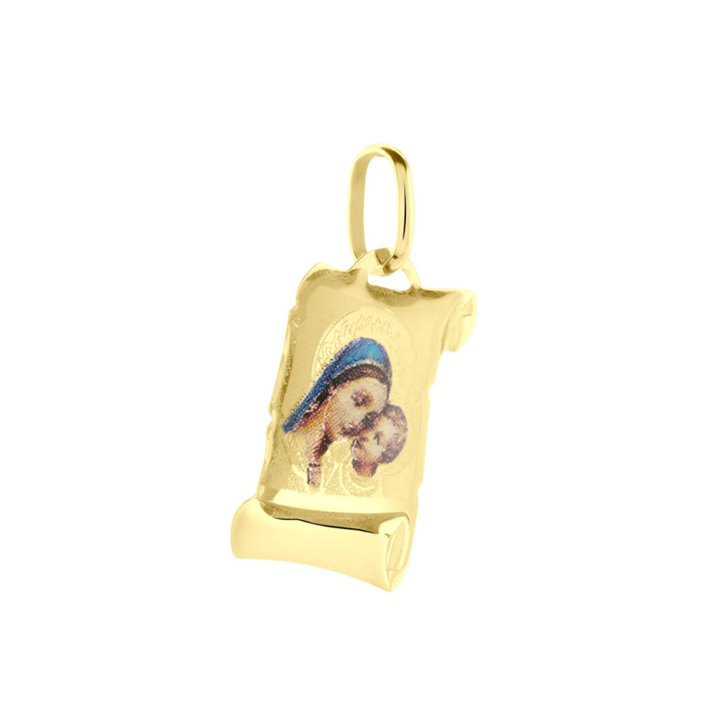 Pendentif Vierge A L'enfant Parchemin Or Jaune - Pendentifs Baptême Famille | Histoire d’Or