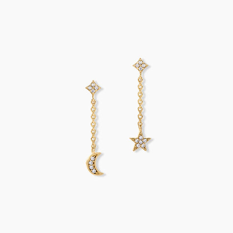 Boucles D'Oreilles Pendantes Stellar Argent Dor&eacute; A L'Or 750/1000 Oxyde De Zirconium - Boucles d'oreilles pendantes Femme | Histoire d&rsquo;Or