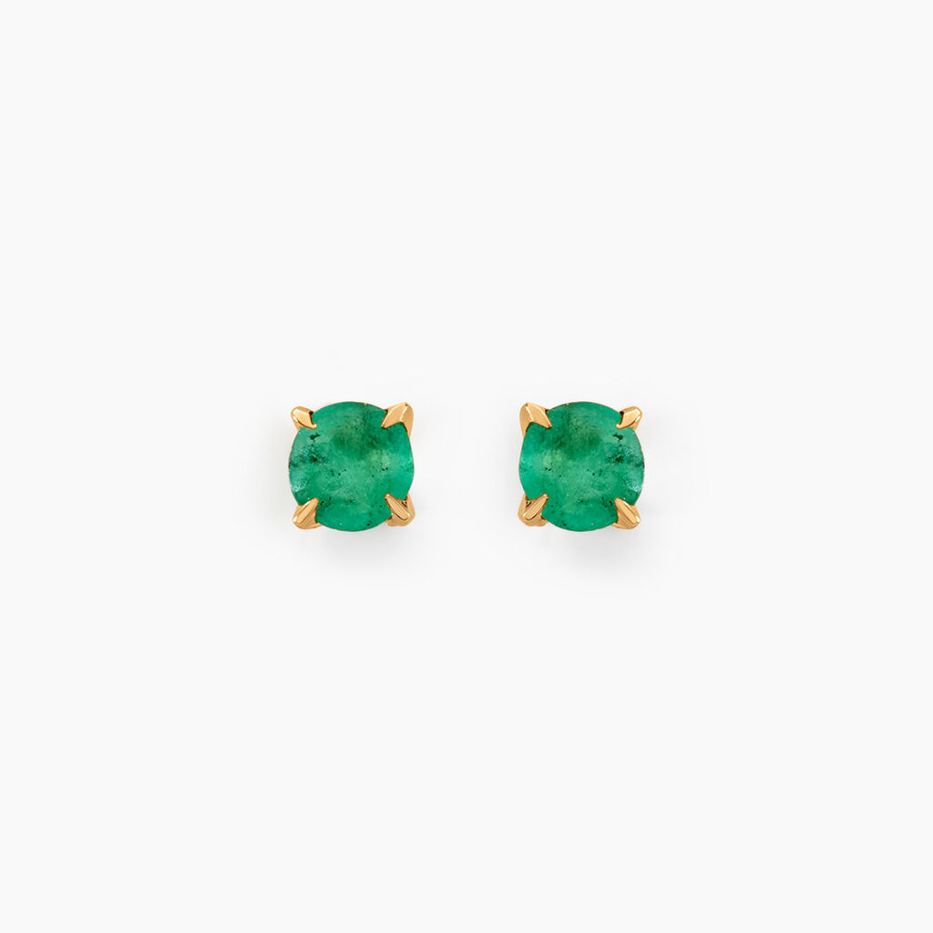 Boucles D'oreilles Puces Jardin Serti Griffe Or Jaune Emeraude - Clous d'oreilles Femme | Histoire d’Or