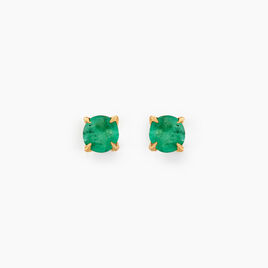 Boucles D'oreilles Puces Jardin Serti Griffe Or Jaune Emeraude - Clous d'oreilles Femme | Histoire d’Or