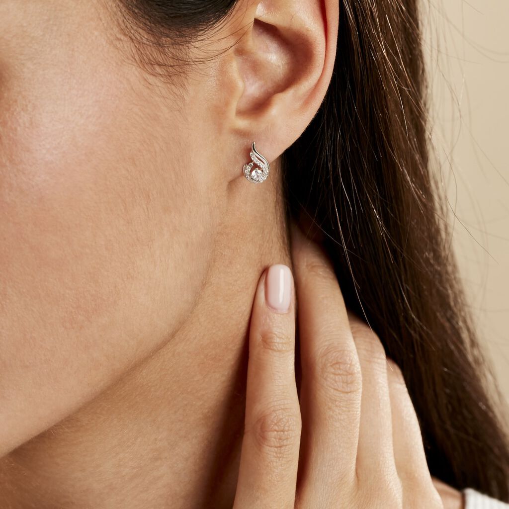Boucles D'oreilles Puces Indian Drop Argent Blanc Oxyde De Zirconium - Boucles d'oreilles fantaisie Femme | Histoire d’Or