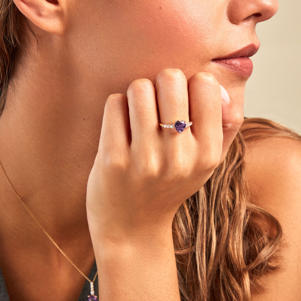 Bague Fany Or Jaune Améthyste Oxyde De Zirconium - Bagues solitaires Femme | Histoire d’Or