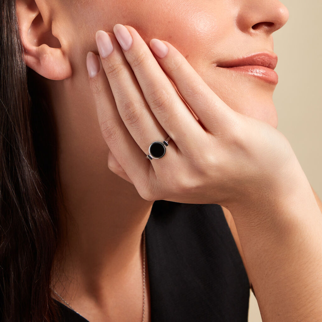 Bague Reversible Argent Blanc Malachite Onyx - Bagues solitaires Femme | Histoire d’Or