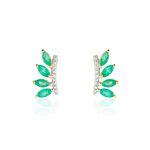 Boucles D'oreilles Puces Navette Or Jaune Emeraude Diamant - Clous d'oreilles Femme | Histoire d&rsquo;Or