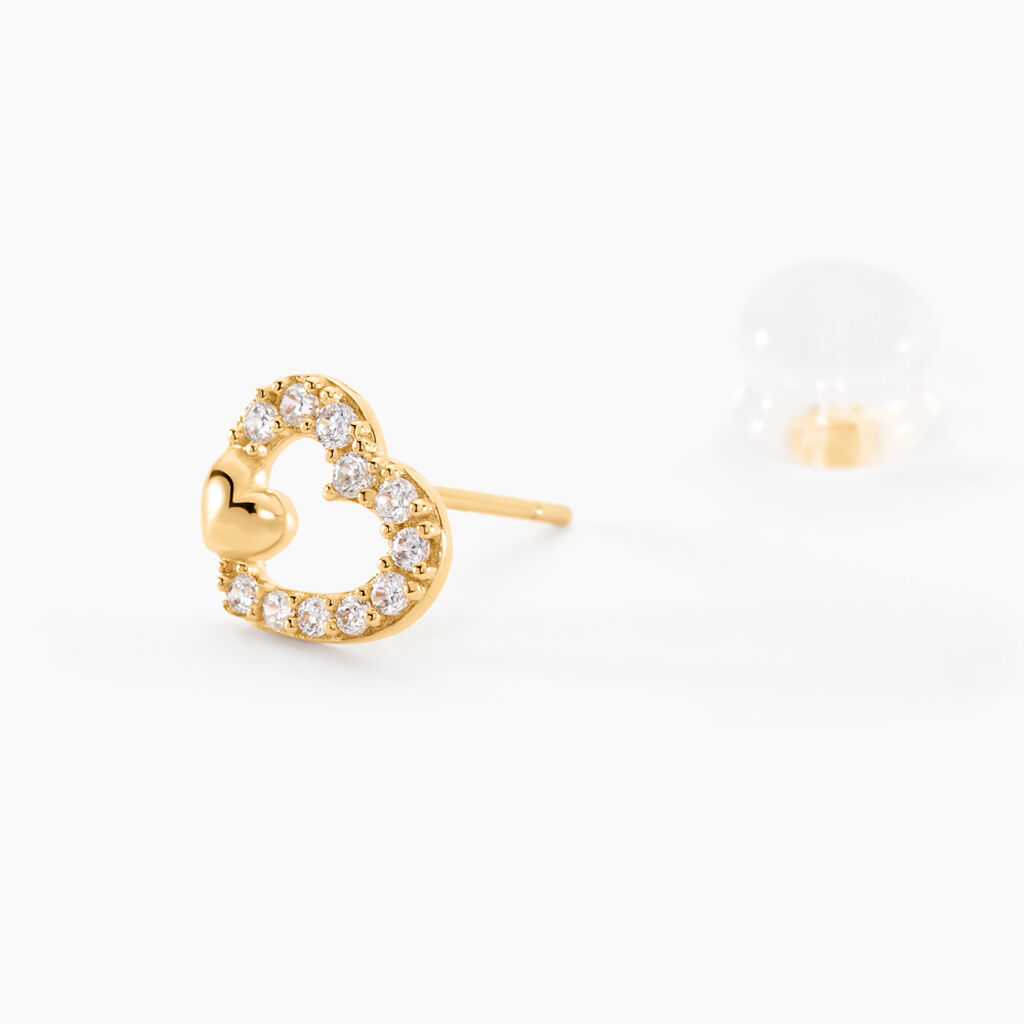 Boucles D'oreilles Puces Daria Double Coeurs Or Jaune Oxyde - Boucles d'Oreilles Coeur Femme | Histoire d’Or