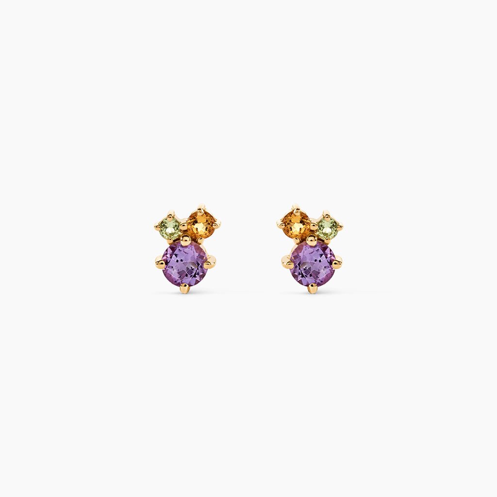 Boucles D'Oreilles Puces Prisme Or Jaune Am&eacute;thyste Citrine P&eacute;ridot - Clous d'oreilles Femme | Histoire d&rsquo;Or
