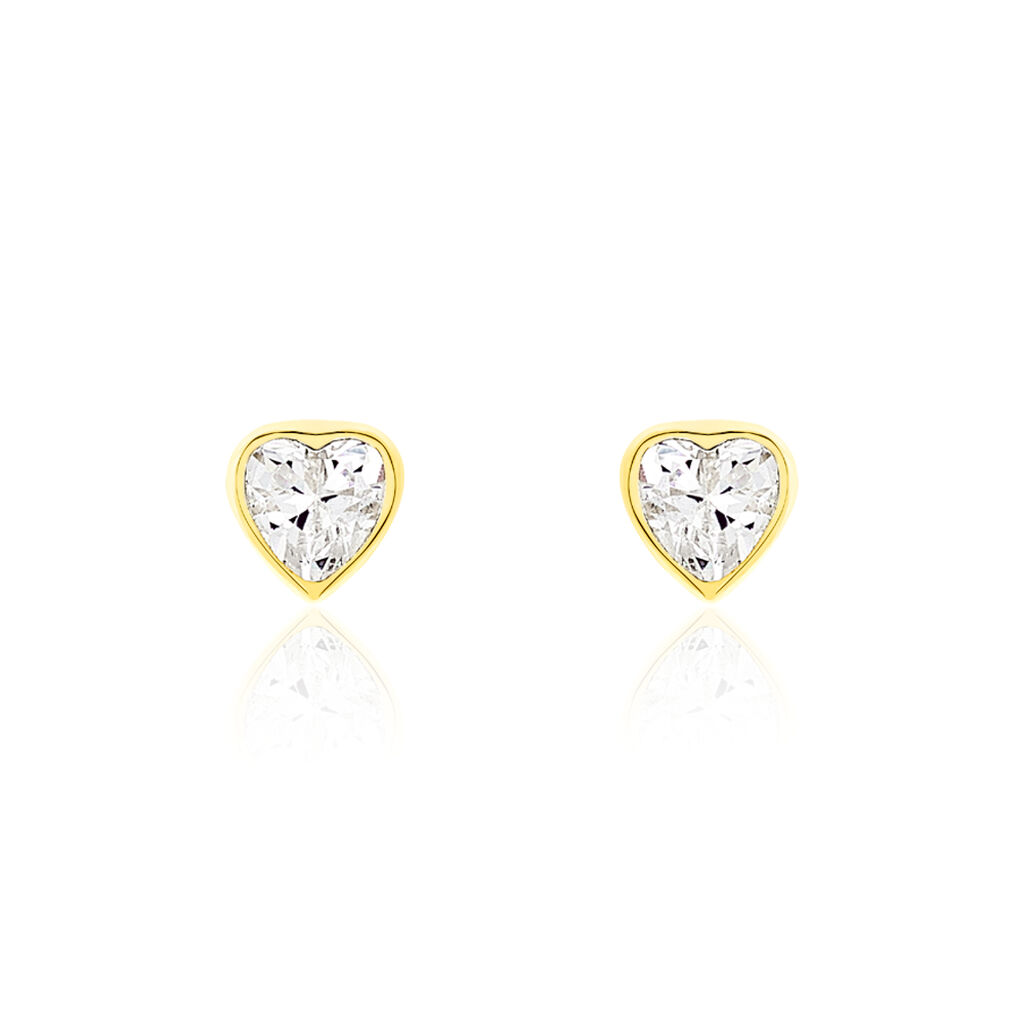 Boucles D'oreilles Puces Daria Coeur Plein Or Jaune Oxyde De Zirconium - Clous d'oreilles Femme | Histoire d’Or