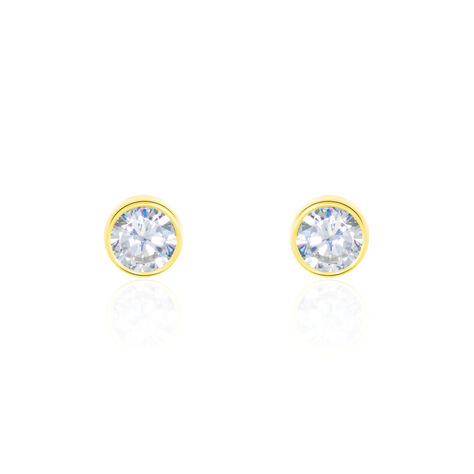 Boucles D'oreilles Puces Elda Serti Clos Or Jaune Oxyde De Zirconium - Clous d'oreilles Femme | Histoire d’Or