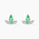 Boucles D'oreilles Puces Or Blanc Febe Emeraude Diamant - Clous d'oreilles Femme | Histoire d&rsquo;Or