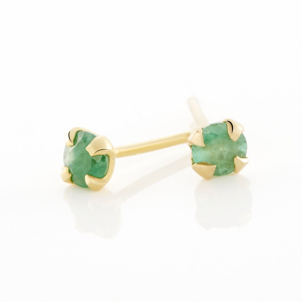 Boucles D'oreilles Puces Jardin Serti Griffe Or Jaune Emeraude - Clous d'oreilles Femme | Histoire d’Or
