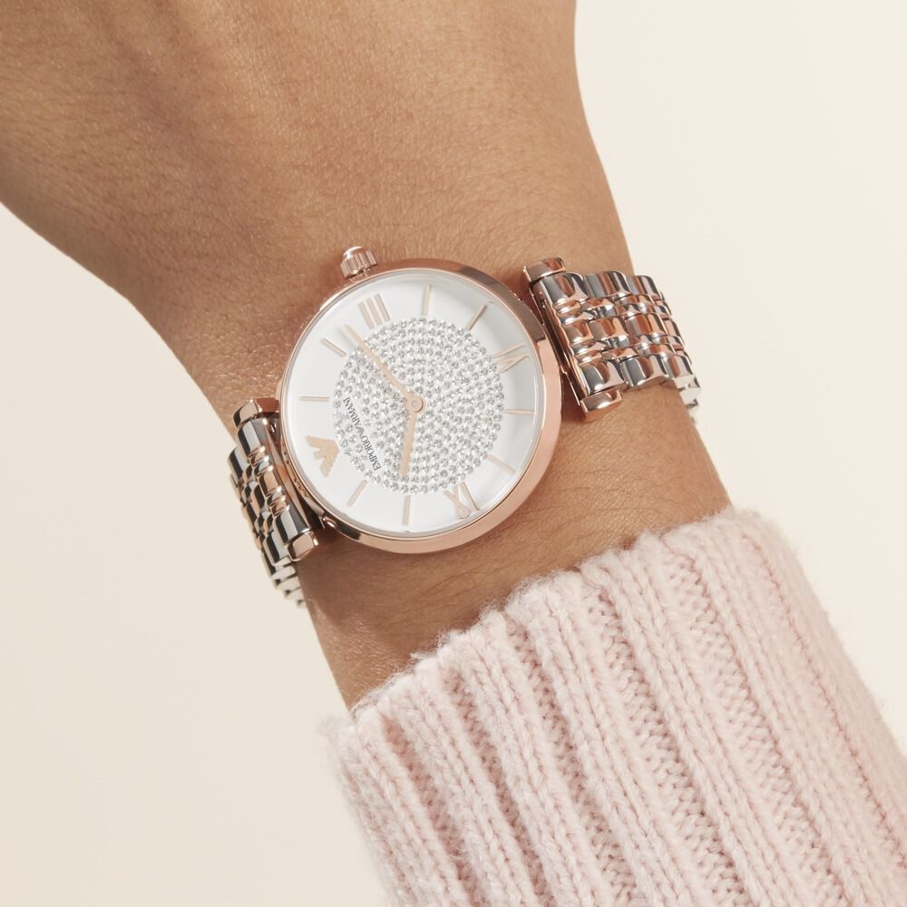 Montres Emporio Armani AR1926 Acier Boucle deployante simple Rose Ronde HIMFRQW6100 Histoire d Or