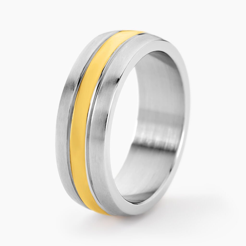 Bague John Acier Bicolore Plaque Or Jaune - Bagues fantaisie Homme | Histoire d&rsquo;Or