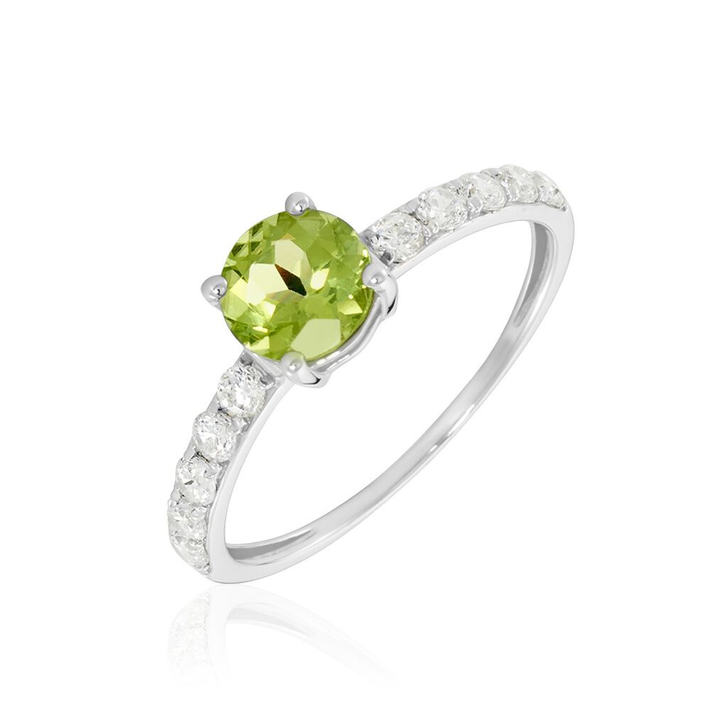Bague Or Blanc Monroe P&eacute;ridot Oxydes De Zirconium - Bagues solitaires Femme | Histoire d&rsquo;Or