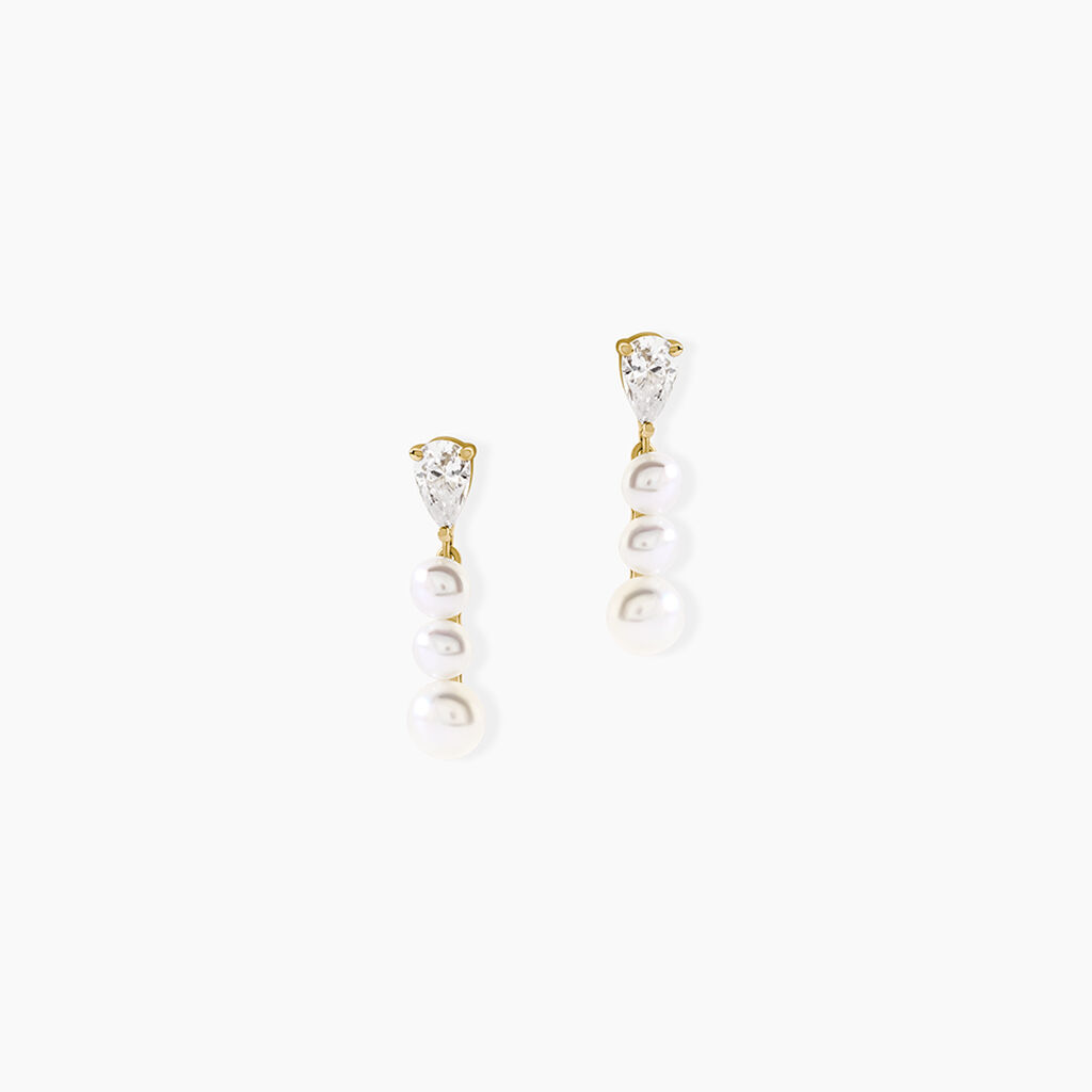 Boucles D'Oreilles Pendantes Ka&euml;la Argent Dor&eacute; A L'Or 750/1000 Perle De Culture Oxyde De Zirconium - Boucles d'oreilles pendantes Femme | Histoire d&rsquo;Or
