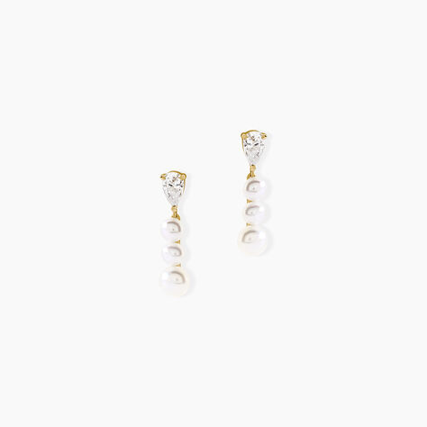 Boucles D'Oreilles Pendantes Ka&euml;la Argent Dor&eacute; A L'Or 750/1000 Perle De Culture Oxyde De Zirconium - Boucles d'oreilles pendantes Femme | Histoire d&rsquo;Or
