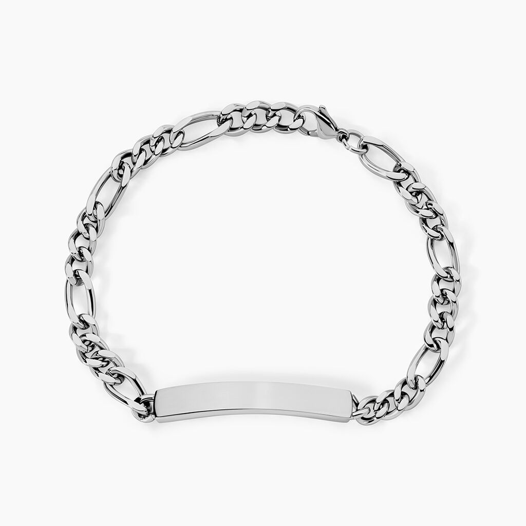 Bracelet Identit&eacute; Acier Blanc Jimmy - Gourmettes Homme | Histoire d&rsquo;Or