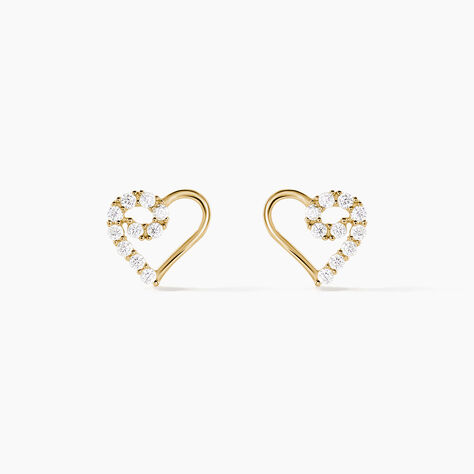Boucles D'oreilles Puces Elsy C&oelig;ur Or Jaune Oxyde De Zirconium - Clous d'oreilles Femme | Histoire d&rsquo;Or
