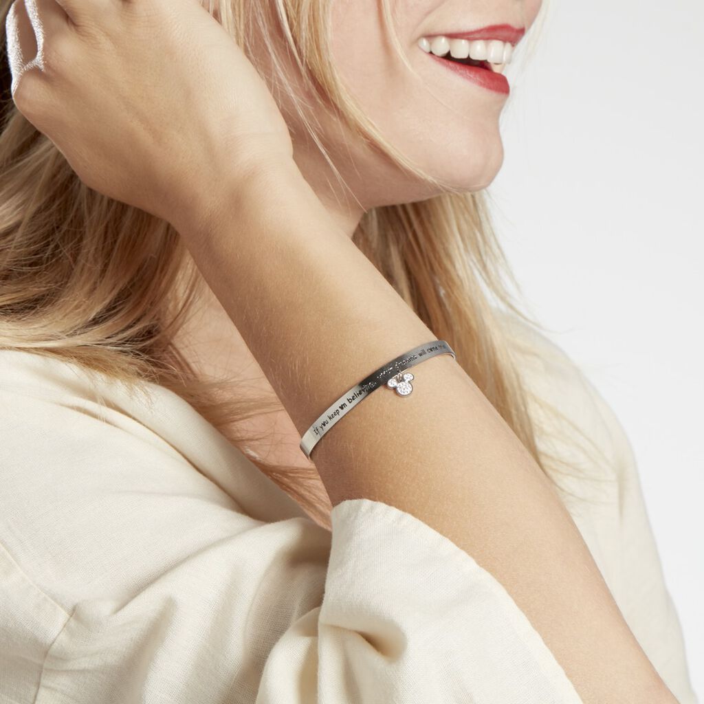 Bracelet Jonc Disney Acier Blanc Cristaux - Bracelets fantaisie Femme | Histoire d’Or