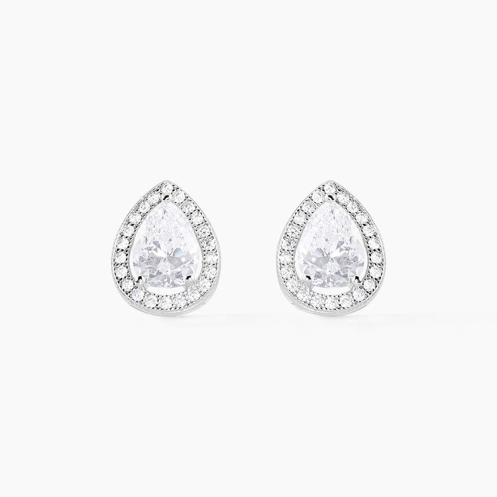 Boucles D'oreilles Puces Pilar Argent Blanc Oxyde De Zirconium - Boucles d'oreilles fantaisie Femme | Histoire d&rsquo;Or