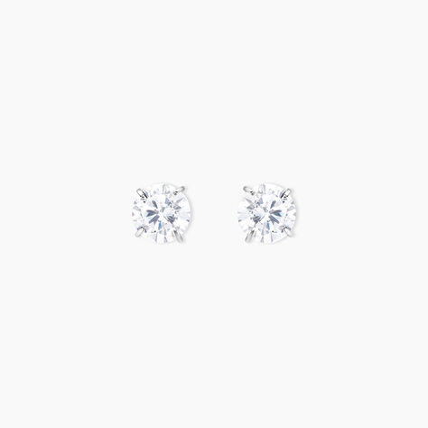 Boucles D'oreilles Puces Or Blanc Katherina Oxyde De Zirconium - Clous d'oreilles Femme | Histoire d&rsquo;Or