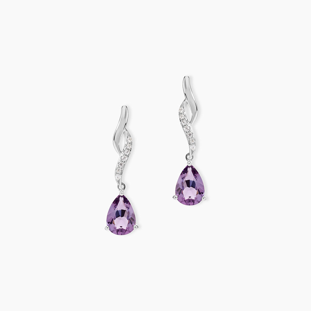 Boucles D'oreilles Pendantes Assaf Or Blanc Amethyste Et Oxyde - Boucles d'oreilles pendantes Femme | Histoire d&rsquo;Or